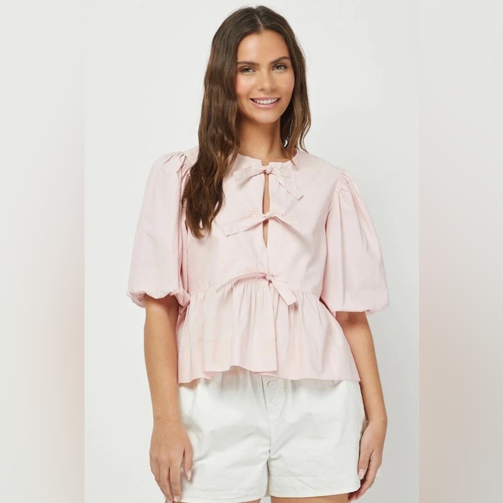 Pink Puff Sleeve Top, size M
